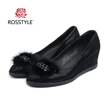 ROSSTYLE/удобная обувь, увеличивающая рост; обувь из натуральной овечьей кожи; блестящие черные туфли-лодочки без застежки со стразами; женская обувь; C1