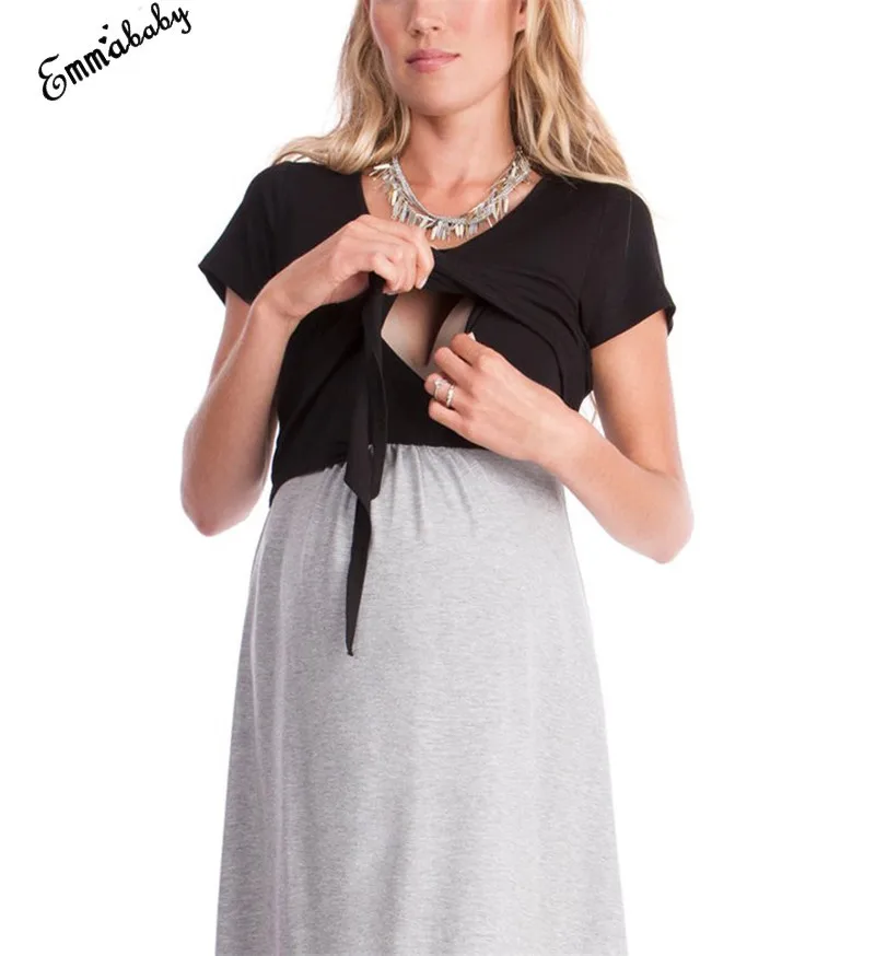 Новая брендовая Летняя женская одежда для беременных, хлопковое платье с короткими рукавами для беременных, платье для кормящих грудью, S-XXL