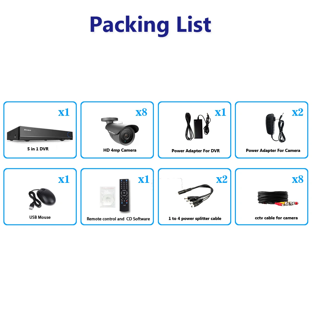 New Super Full HD 8CH AHD 4MP Home Outdoor CCTV Camera System 8 Channel Surveillance security camera kit with dvr New Super Full HD 8CH AHD 4MP Home Outdoor CCTV Camera System 8 Channel Surveillance security camera kit with dvr