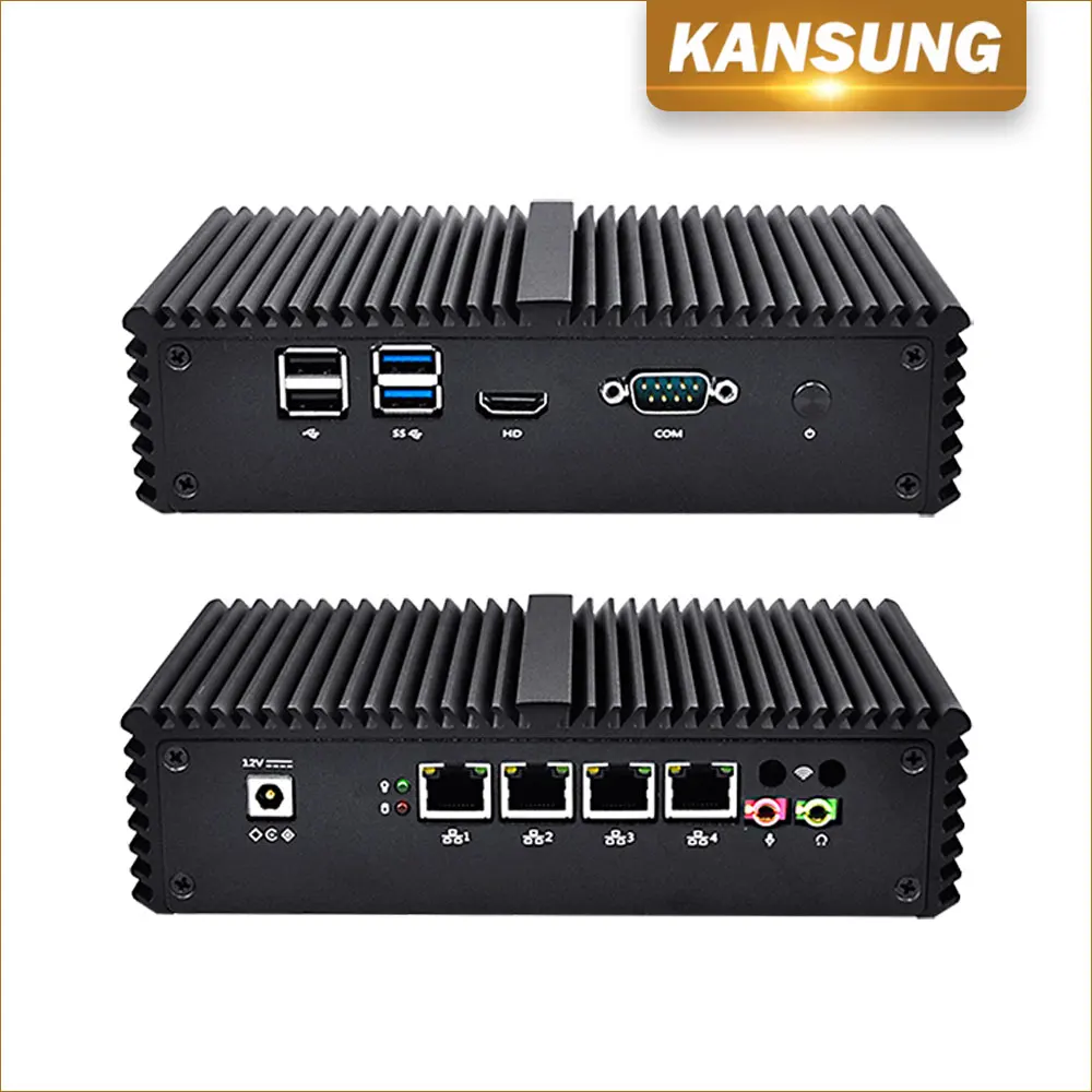 Cheap Firewall Fanless Mini PC 4 Lan Computer Broadwell Celeron 3215U Nettop PC 4 USB COM