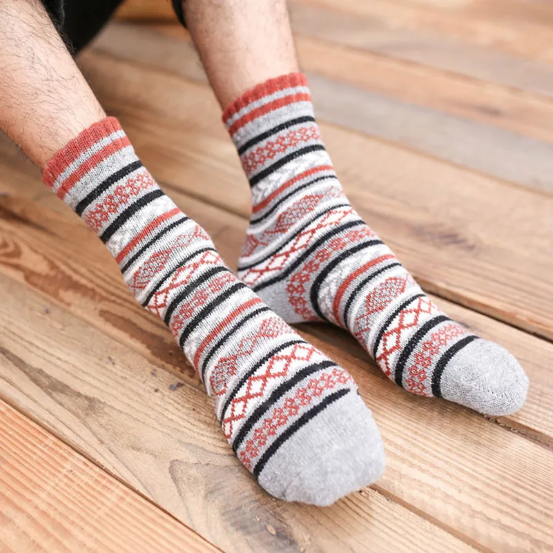 5 пары мужских носков Винтаж полосатый Тотем подросток полушерстяные теплые носки для зимы Для мужчин s костюм Бизнес носки, подарок на