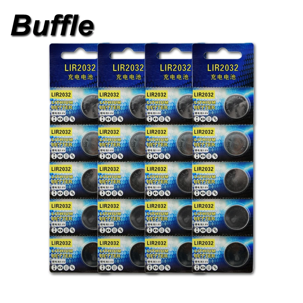 

20pcs/4pack Lithium Li-ion 40mAh 3.6V Rechargeable LIR2032 Button Cell Batteries Coin Battery Replace CR2032 BR2032 New