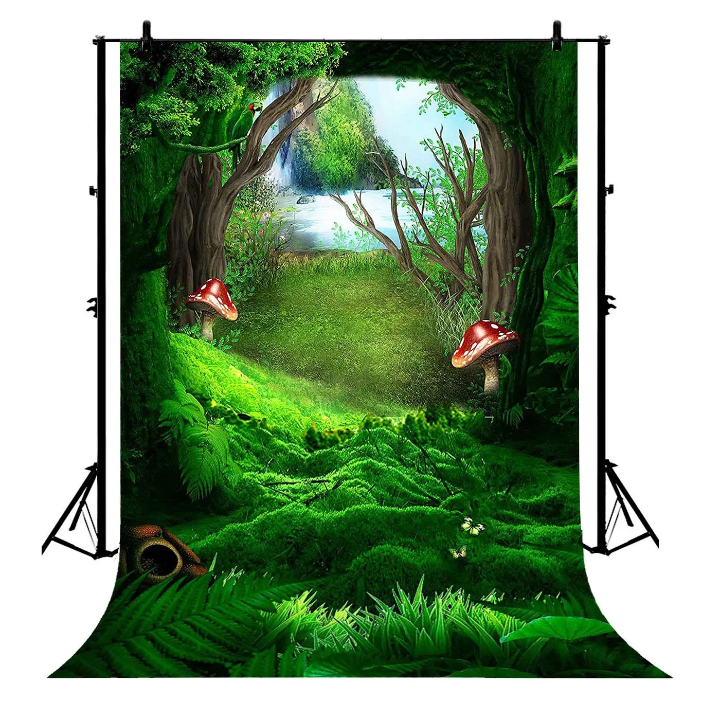 

5x7ft Forest River Mushrooms Birthday Party Polyester Photo Background Portrait Backdrop