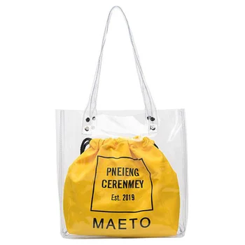 

AUAU-Large-Capacity Beach Bag Transparent Mother Bag Casual Jelly Shop Bag Bucket Bag