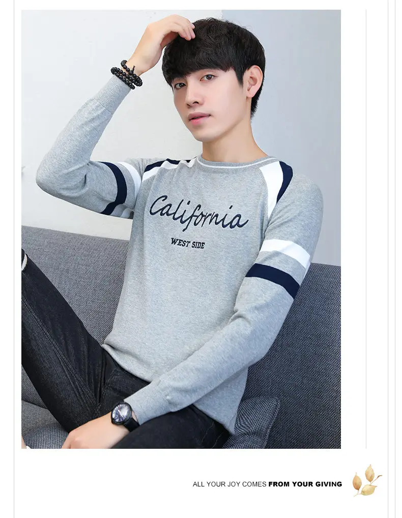 2019 Autumn Contrast Color Sweater Men O-Neck Cotton Knitted Pullover Men Winter Fashion Korean Style Striped Mens Sweaters Male 02