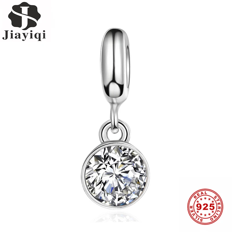 

Jiayiqi Dazzling CZ Charms Pendant 100% Real 925 Sterling Silver Beads DIY Bracelets Necklace For Fine Jewelry Making Women Gift