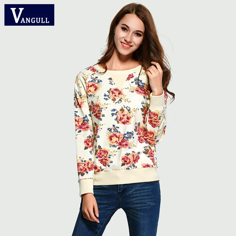 Vangull Women Casual Floral Printed Hoodies Sweatshirts