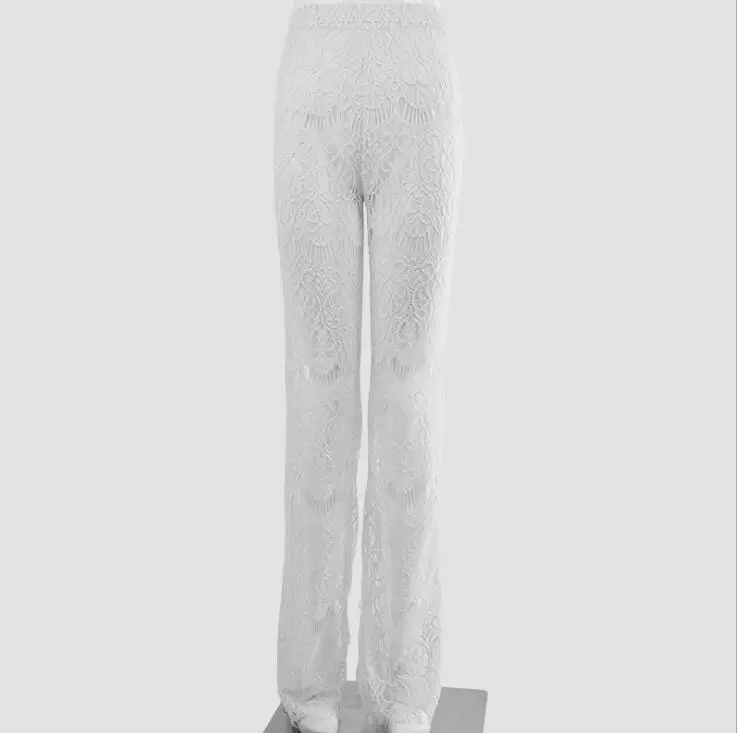Прозрачные сексуальные кружевные брюки связанные крючком женские открытые с высокой талией свободные широкие брюки женские осенние повседневные брюки - Цвет: photo color