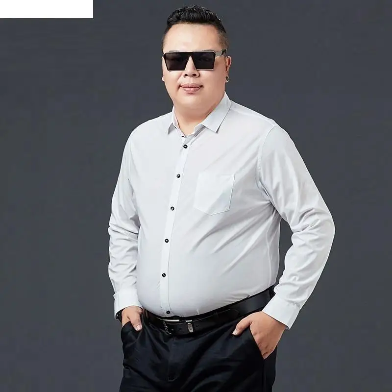 Men's Large size Business Long Sleeve Lapel Stripe 10XL 11XL 12XL 13XL 14XL Office Business White Shirt