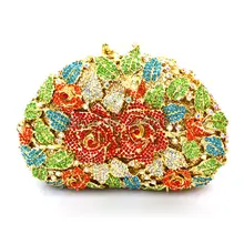 Brand Clutch Luxury Crystal Rose figure Women Clutch Bag Evening bag Handbag For Party Prom box