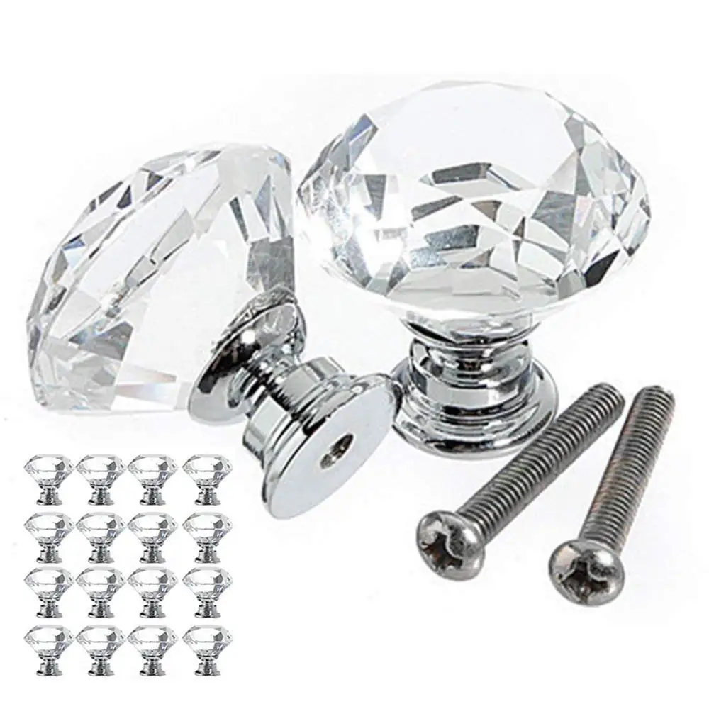 New Style 16 pieces Drawer handle Glass Knob Crystal Diamond Pull Handle Dia 30mm for Wardrobes