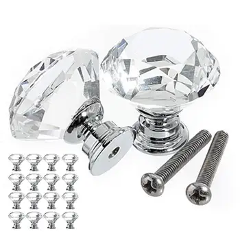 

New Style 16 pieces Drawer handle Glass Knob Crystal Diamond Pull Handle Dia 30mm for Wardrobes Cabinets Cupboards Furniture