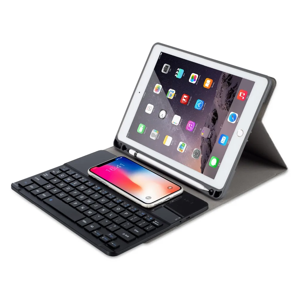 Сплит дизайн PU чехол Беспроводная зарядка Bluetooth клавиатура чехол с карандашом держатель для iPad 9,7 дюймов Pro 10,5