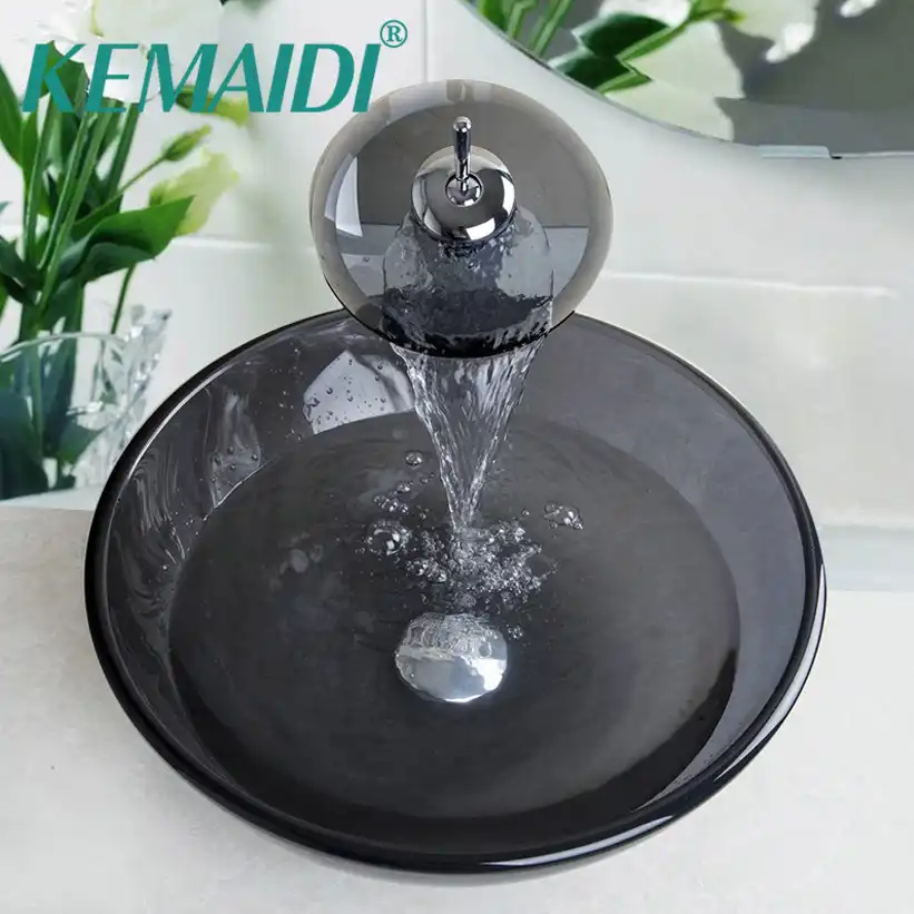 Kemaidi Luxury Tempered Waterfall Glass Sink Countertop Washing