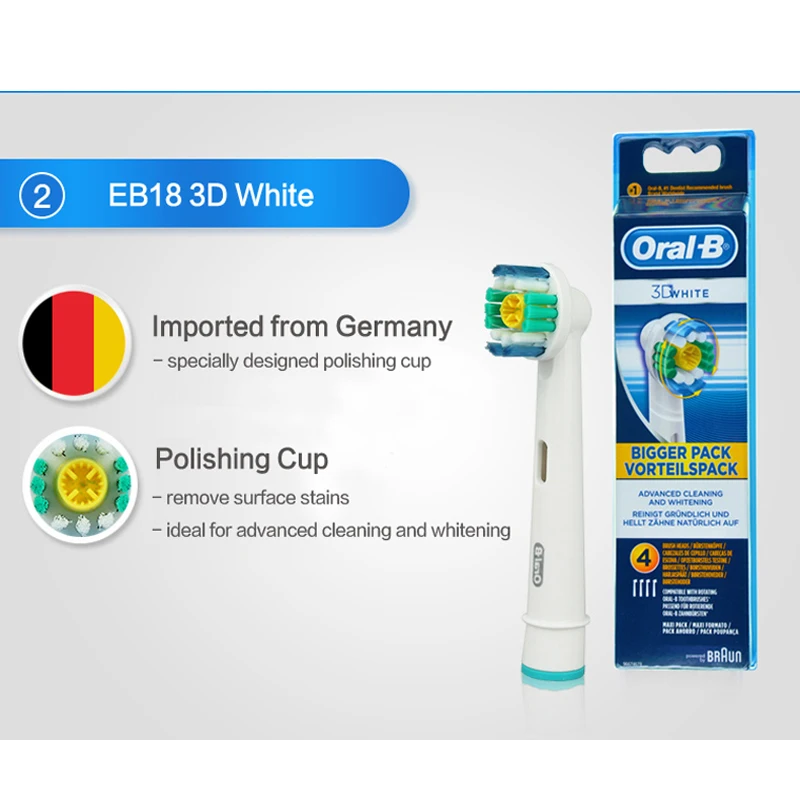 4 шт. Oral B 3D белая сменная электрическая зубная щетка Oralb EB18 вращающаяся Braun