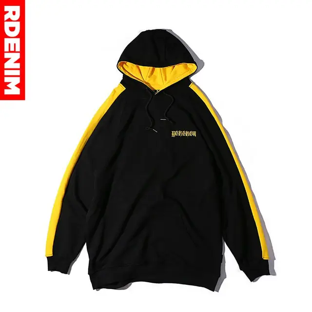 Hoodies Men Striped Thick Hood High Street Pullover Cotton Yellow Black ...