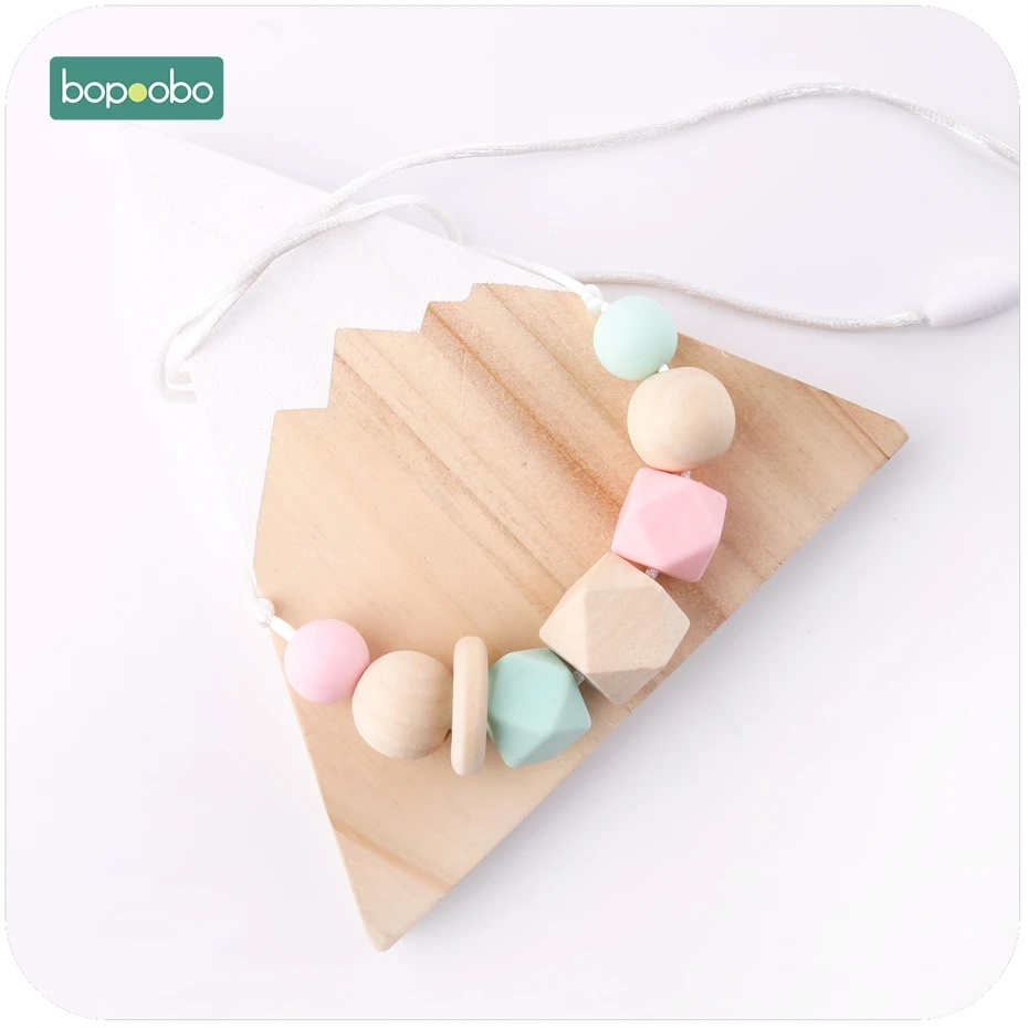 

Bopoobo 1PC DIY Silicone Baby Pacifier Teething Necklace Safe Non-toxic Round And Octagonal Multicolor Beads Baby Teether