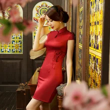 Summer New Arrival Chinese Traditional Style Dress Women’s Mini Cheongsam Noble Slim Qipao Clothing Size S M L XL XXL F052702