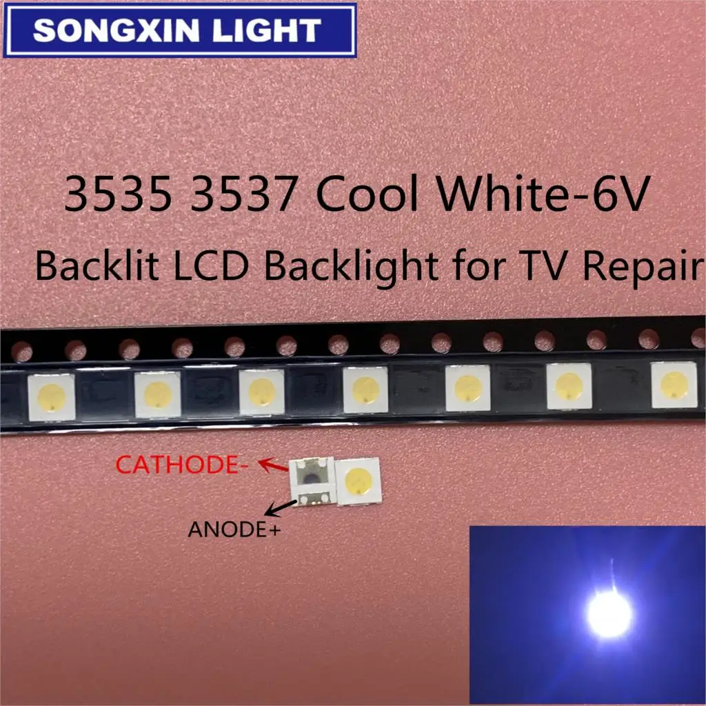 50 шт. высокомощный светодиодный Светодиодный подсветка 2W 3535 3V 6V холодный белый 135LM ТВ Приложение