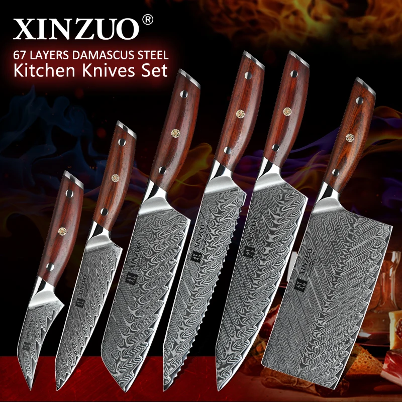  XINZUO 6 PCS Kitchen Knife Cooking Sets Japanese Damascus Steel Kitchen Knives Chef Slicing Santoku - 33036567180