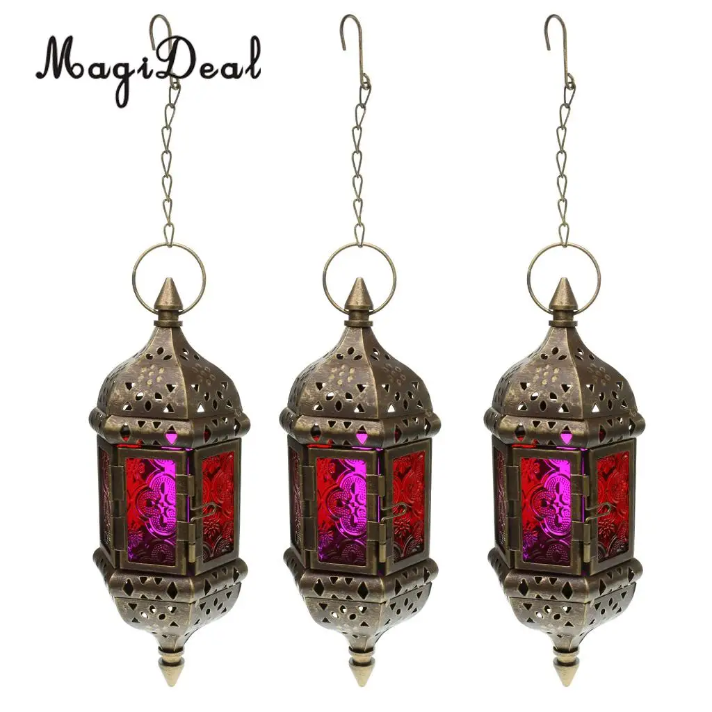 3x Moroccan Style Metal Candle Lantern Candleholder Tealight Holder for Wedding Home Decor Bronze	