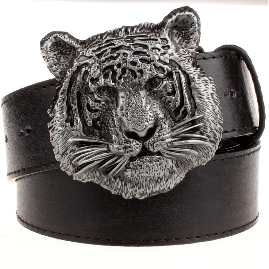  Wild personality Men's belt tiger head pattern metal buckle strap male leather belt western cowboy 