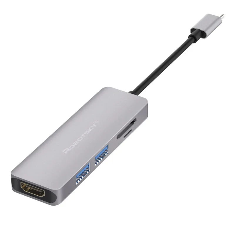 Robotsky 3 в 1 type C конвертер кабель Мужской к HDMI+ USB 3,0+ SD/TF Кабель-адаптер для Macbook huawei Matebook samsung Xiaomi - Цвет: Black