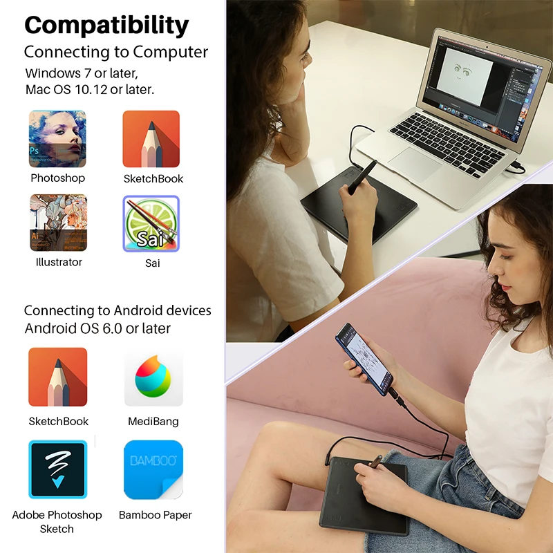 HUION HS64 gráficos dibujo Tabletas digitales OTG función firma pluma tableta con Stylus sin batería para Android Windows macOS - 5