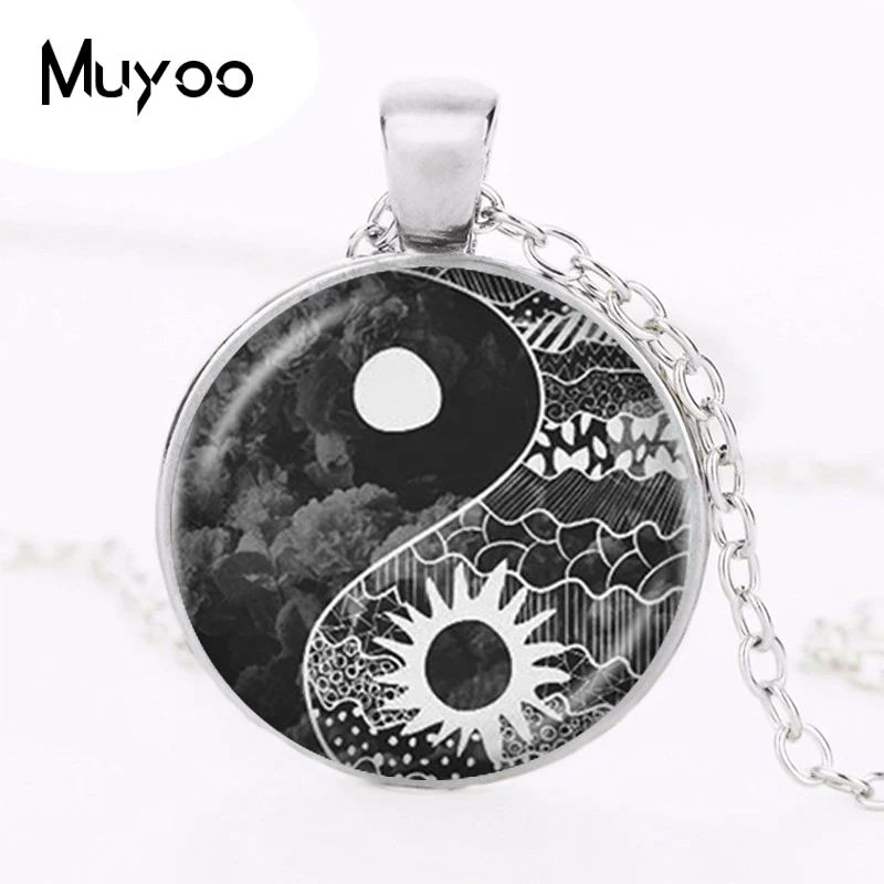 Кулон от Солнца и Луны Yin Yang ювелирное изделие Tai стеклянный кабошон длинная