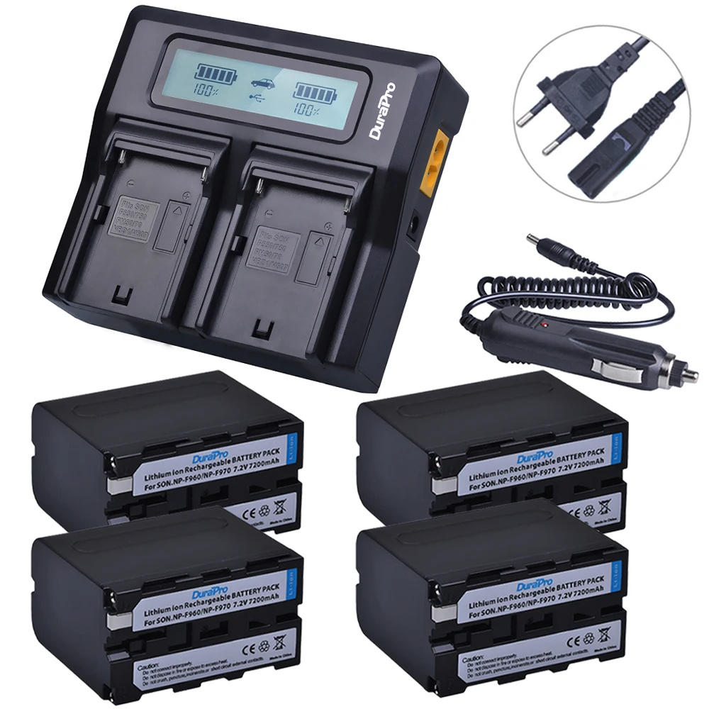 

4x 7200mAh NP-F970 NP F970 Power Display Battery + Ultra Fast 3X faster LCD Dual Charger for SONY F930 F950 F770 F570 CCD-RV100
