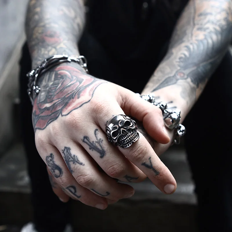 BEIER Dropshipping punk cool Fashion Stainless Steel Rings For Man Big Tripple Skull Product Punk Biker Jewelry Gift BR8-068