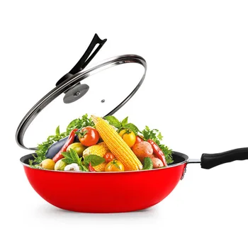 

High Quality Aluminum Alloy Cooking Pans Thicken Red Woks Healthy Non-Stick Frying Pans Skillets Glass Lid Practical Kitchenware