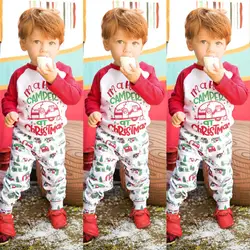 Комплект одежды для малышей, рождественские топы с длинными рукавами и надписью для маленьких мальчиков + штаны, комплекты одежды, детские