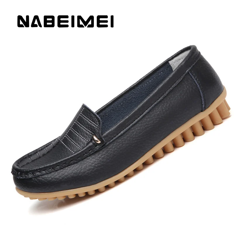 Costura 40 Planos Cuero red Mujer Zapatos Estilo Black Sólido Genuino De Mujeres blue 35 Mocasines Viejo Tamaño Px44g1q