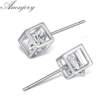 Anenjery классические модные квадратные кубические циркониевые серьги-гвоздики, циркониевые фианитовые кристаллические серьги-гвоздики для женщин T-E56