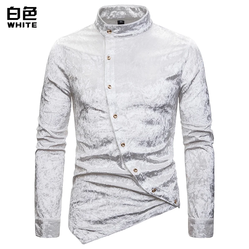 

(European Code) 2019 Men'S Autumn Shirt Personality Diamond Velvet Multi-Color Henry Collar High-End Long-Sleeved Shirt