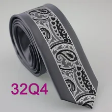 Yibei Coachella жаккардовая микрофибры Тканые серый Галстуки тонкий для Для мужчин черный, серебристый цвет Пейсли Cravate Узкий Тощий Gravatas masculinas