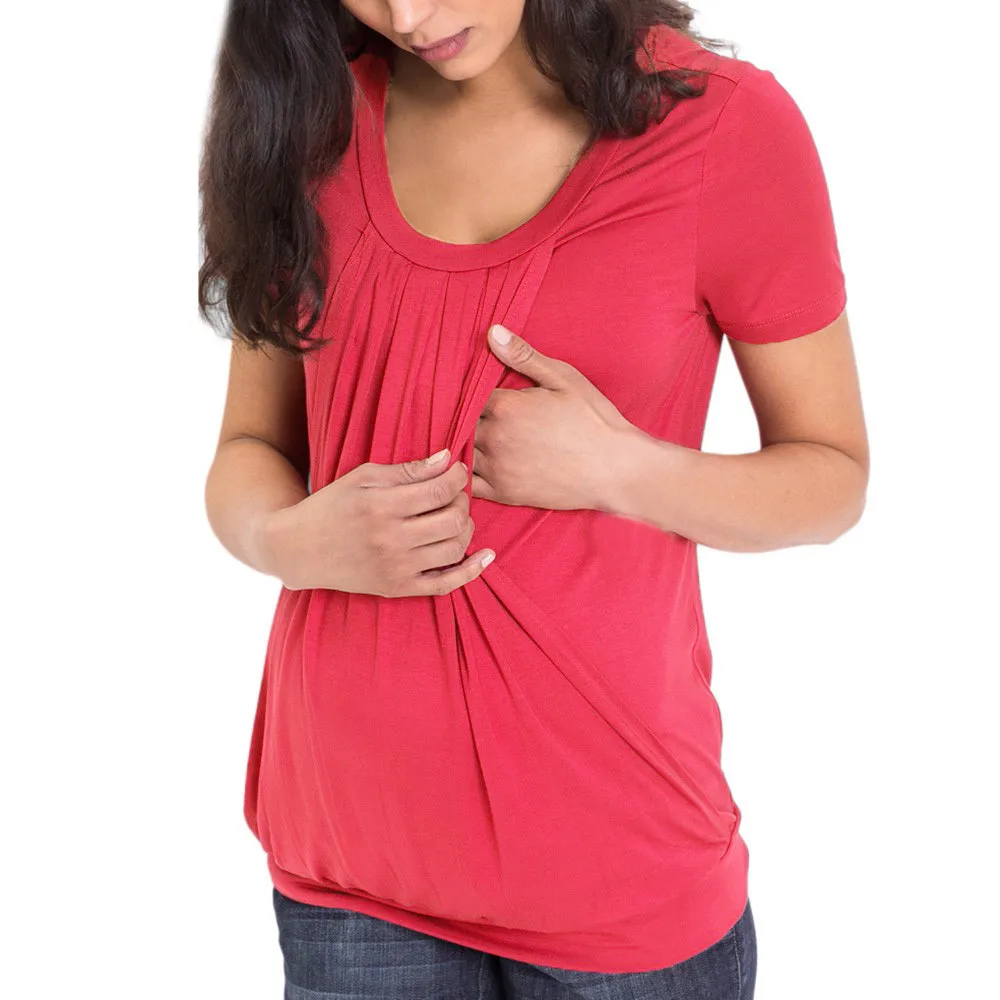 Women's Maternity Nursing Wrap Top Solid Wrinkled Double Layer Blouse T Shirt maternity tops maternity clothes L320 Women's Maternity Nursing Wrap Top Solid Wrinkled Double Layer Blouse T Shirt maternity tops maternity clothes L320