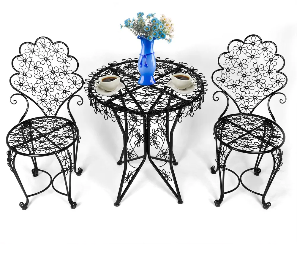 HLC 3 Piece Outdoor Cast Iron Patio Furniture Set with Table and Chairs