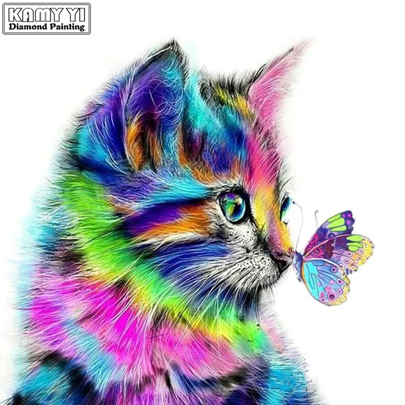 Полная квадратная дрель 5D DIY Алмазная картина красочная кошка и Бабочка Алмазная вышивка мозаика крестиком стразы украшение