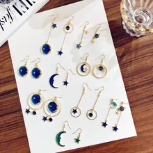 MIARA.L Romantic starry earrings with magic color pentagonal star and moon asymmetrical with star earrings hook gold color with star hotpink butterfly star drop earrings