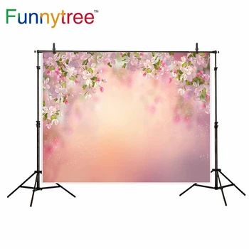 

Funnytree photography backdrop pink spring bokeh flower cherry blossoms painting background photocall photo studio photo prop