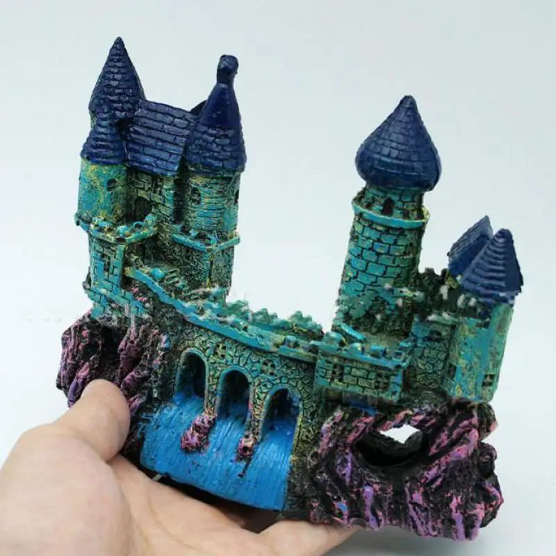 Cartoon Castle Aquarium Decoration Ancient European Style With Waterfall Fish Tank Landscaping Resin Craft Ornaments Decor | Дом и сад