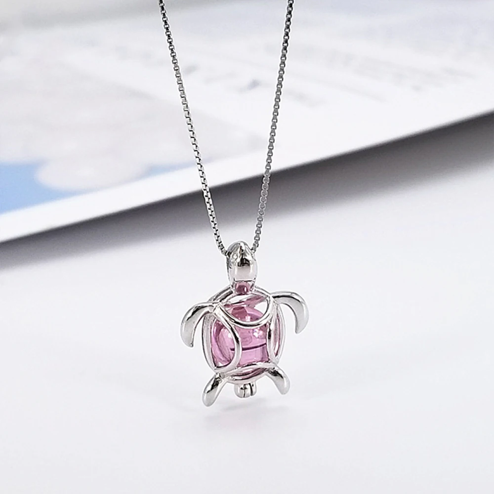 Sterling Silver Pearl Cage Pendant Cute Tortoise Necklace Pendant Cage