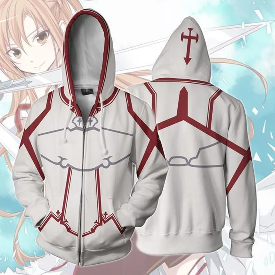 

Sword Art Online Cosplay Yuki Asuna Yuuki Asuna Costume Anime Hoodie Sweatshirts Men Women Jackets Sweatshirts 2019 New