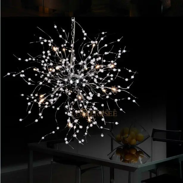 Modern Creative Chandelier Light Fixture Beaded Floral G4 Bulbs Hanging Suspending Lamp Fireworks Shape Lighting for Restaurant | Лампы и