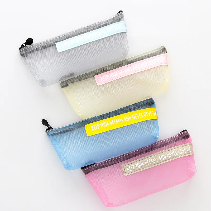 

Transparent School Pencil Case Simple Mesh large zipper Pen Bag Kawaii Stationery Office School Supplies Korean Stationery