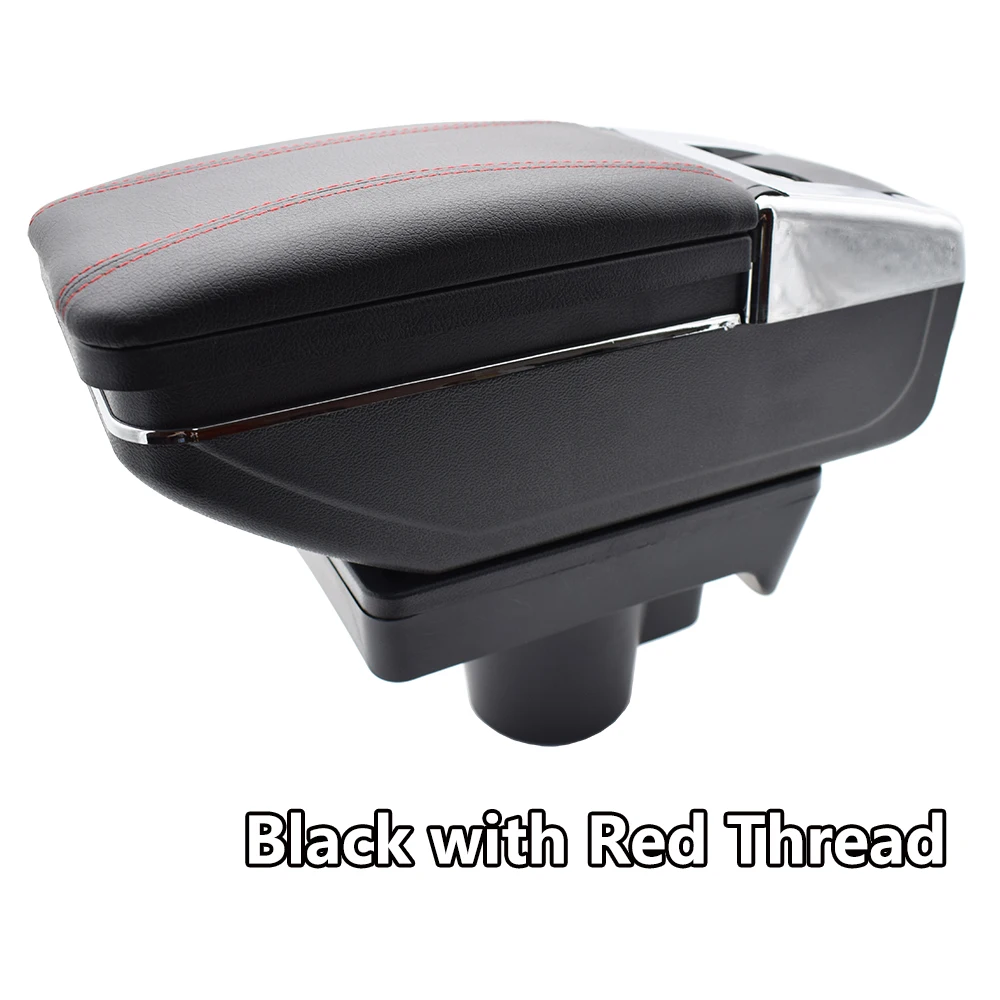 Для Защитные чехлы для сидений, сшитые специально для Opel Astra H 2004-2012 2013 коробка для хранения подлокотника Вращающийся Автомобильный держатель чашки подлокотник черная кожа - Название цвета: Red Thread