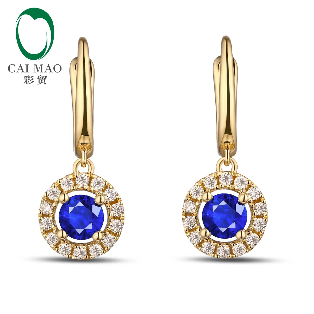 

Free shipping 18KT/750 Yellow Gold 0.89ct Natural Sapphire 0.28ct Natural Round Cut Diamond Engagement Gemstone Earring Jewelry