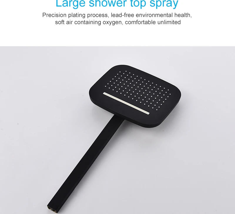hm Luxury Thermostatic Waterfall Rain Shower Head & Hand Shower Set in Solid Brass Black Bathroom Faucet Wall Mounted System (20)